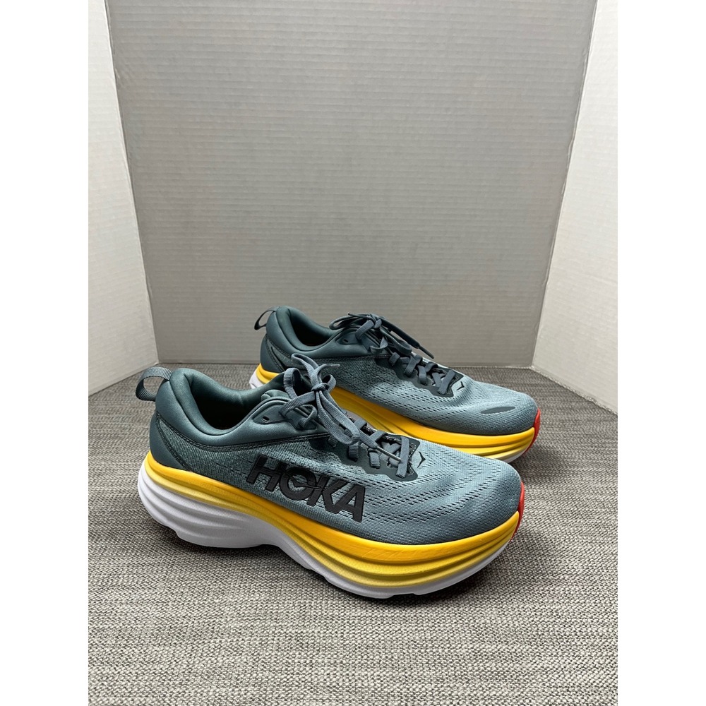 Hoka Bondi 8 Running Shoes Mens 9 Blue Yellow Sneakers